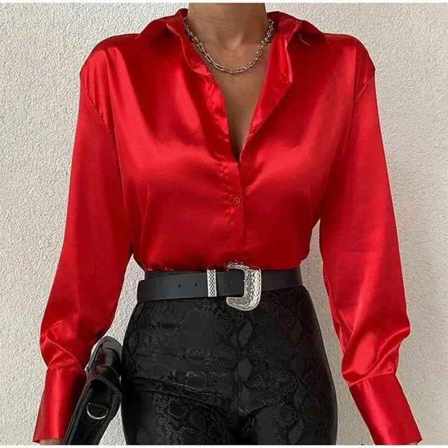 Bucey® | Chic Orange Silk Blouse