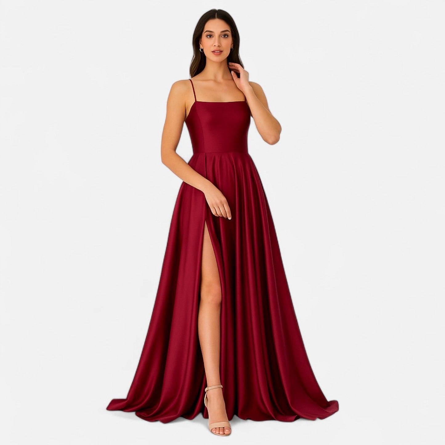 Gabrielle | Women’s Modern Fit Satin Slit Maxi Dress