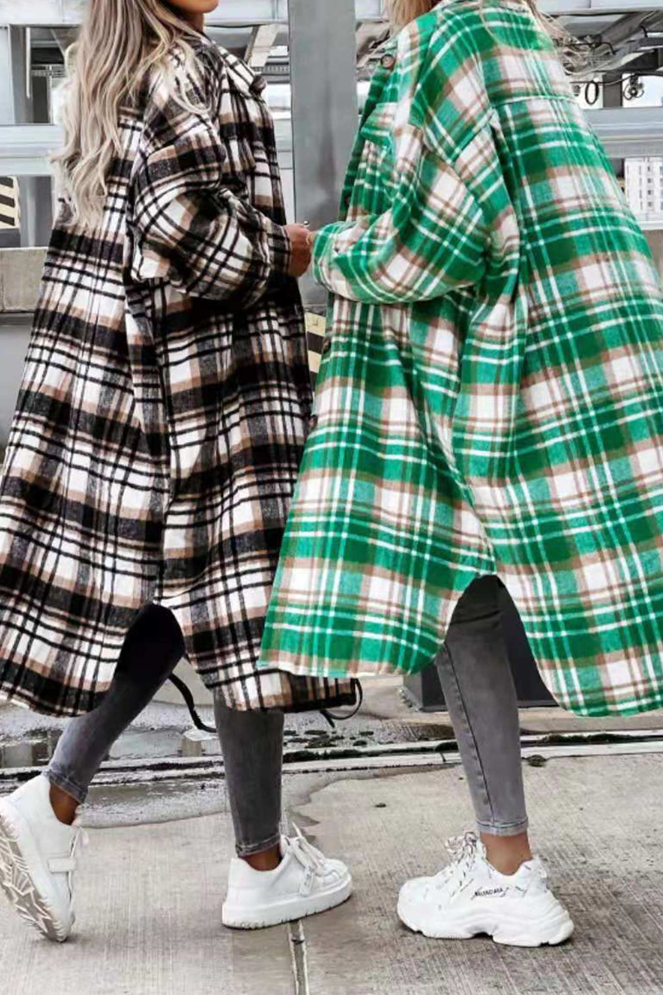 Fabienne | Long, contrasting checked jacket