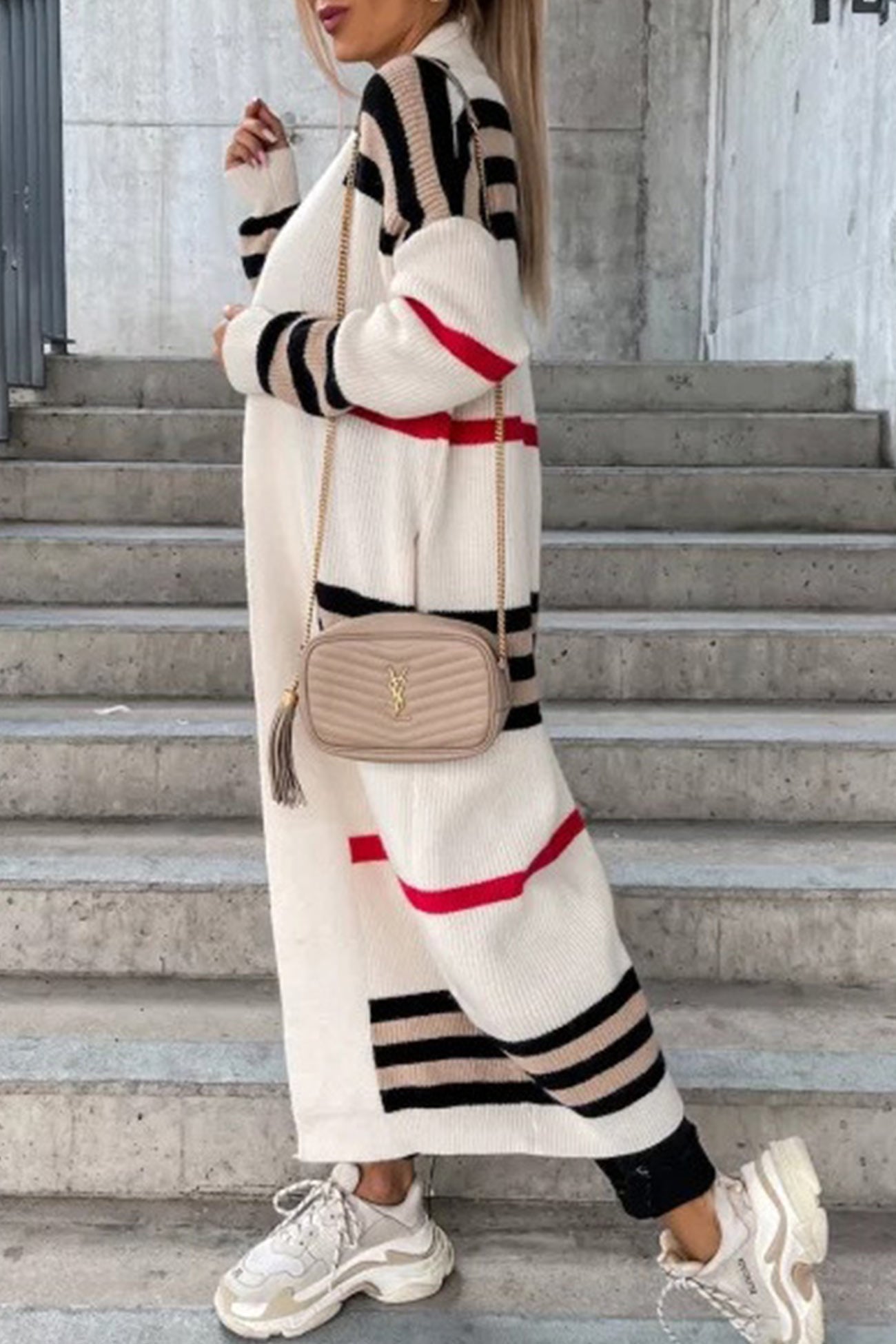 Nerea | Contrasting striped cardigan with an open front