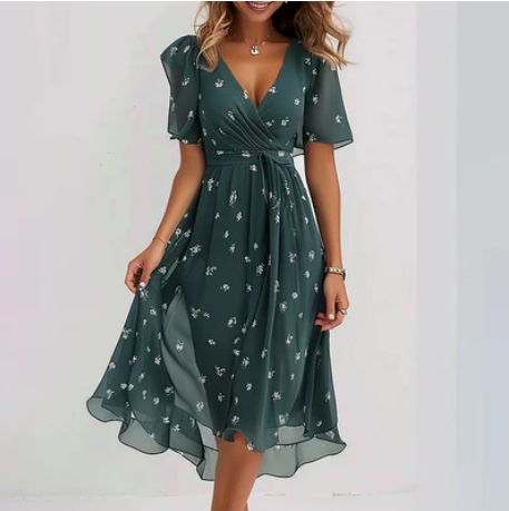 Yazmin® | Elegant floral wrap midi dress women's summer dress with V-neck