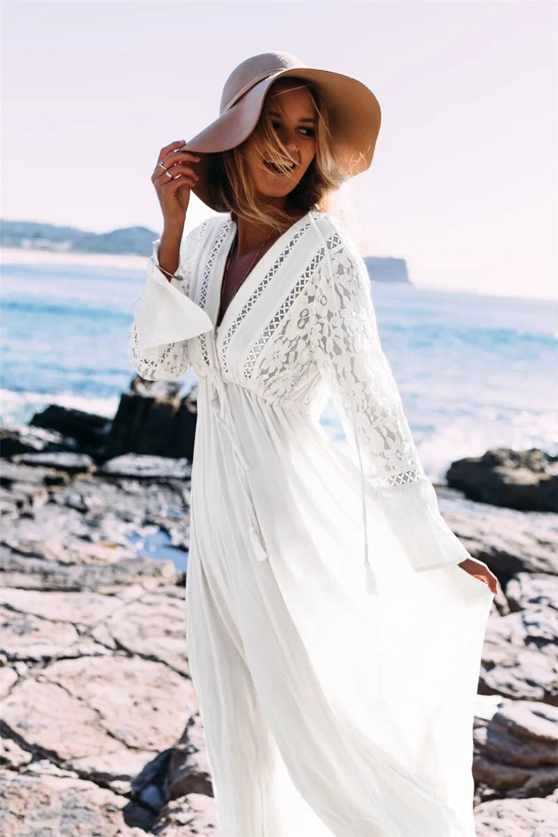 Leire® | Women's boho long dress with deep V-neck