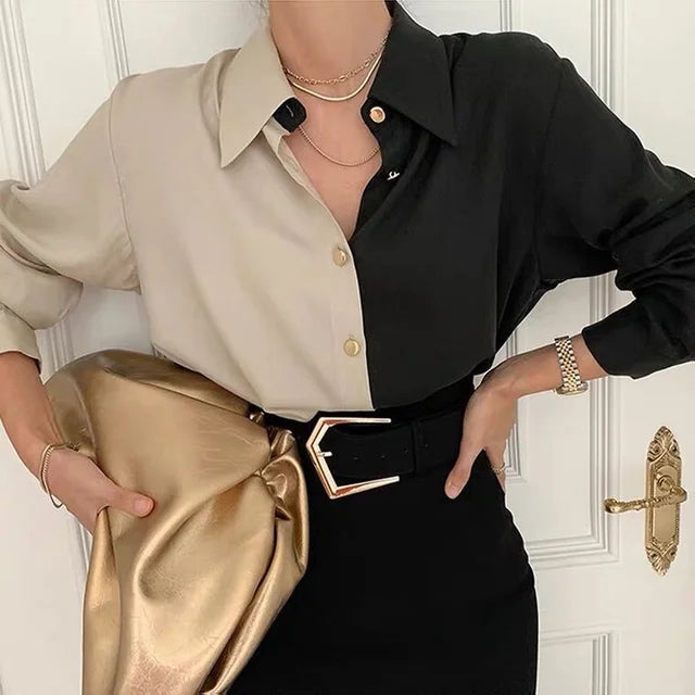 Bryda® | Vintage Two-Tone Long Sleeve Blouse