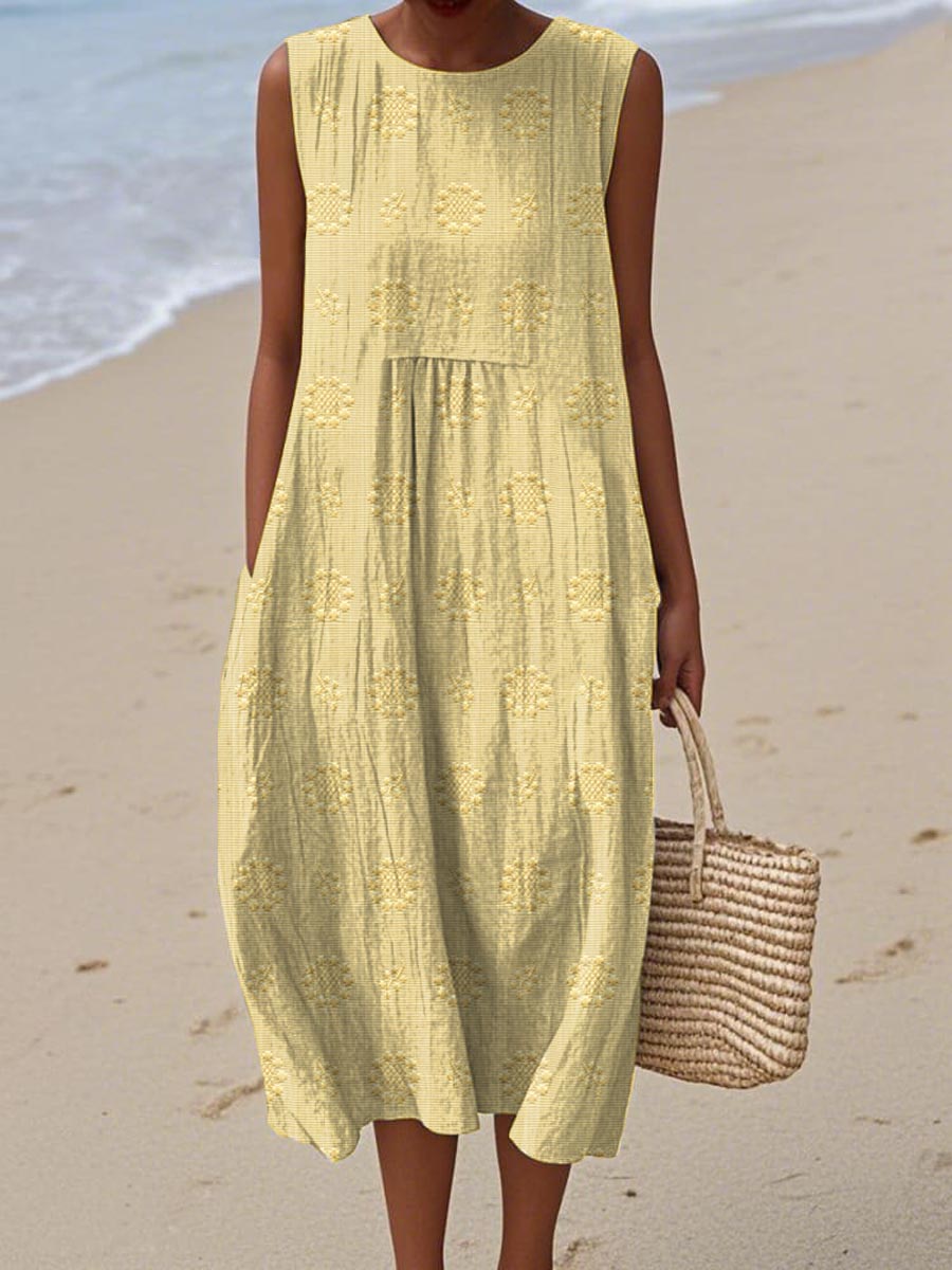 Iris® | Elegant sleeveless women's cotton dress with pockets