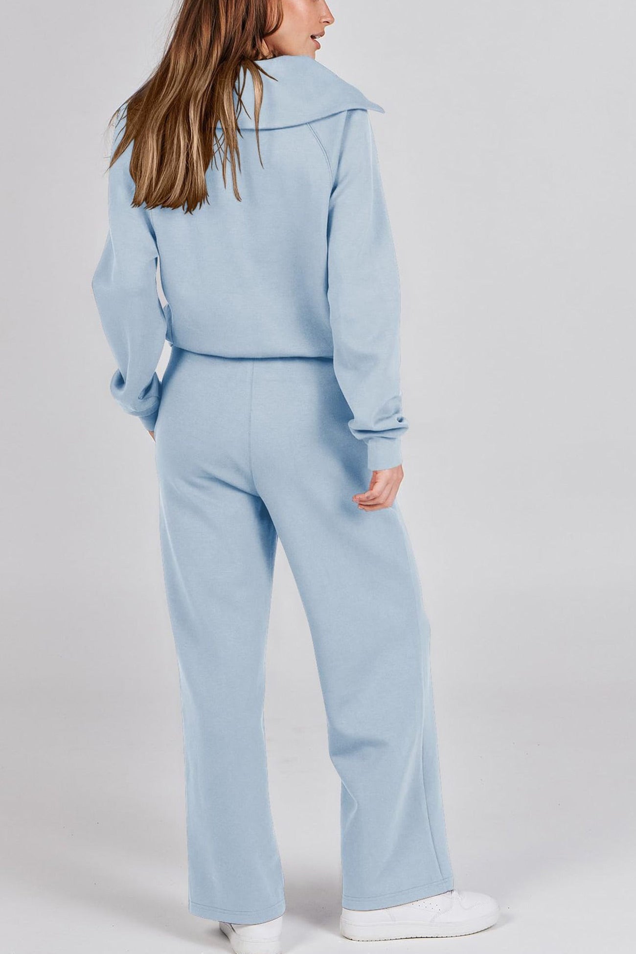 Gabriela | Lapel zip wide leg sweatshirt and long pants set