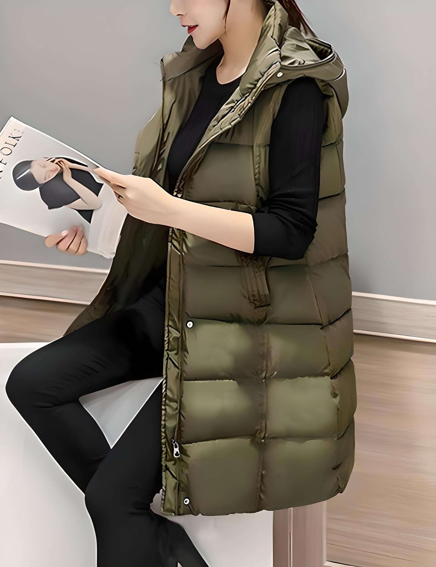 Florencia | Long sleeveless coat with hood