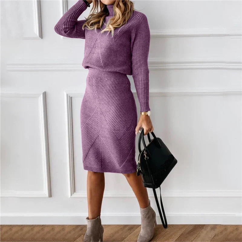 Felicidad | knitted two piece set with turtleneck sweater and pencil skirt