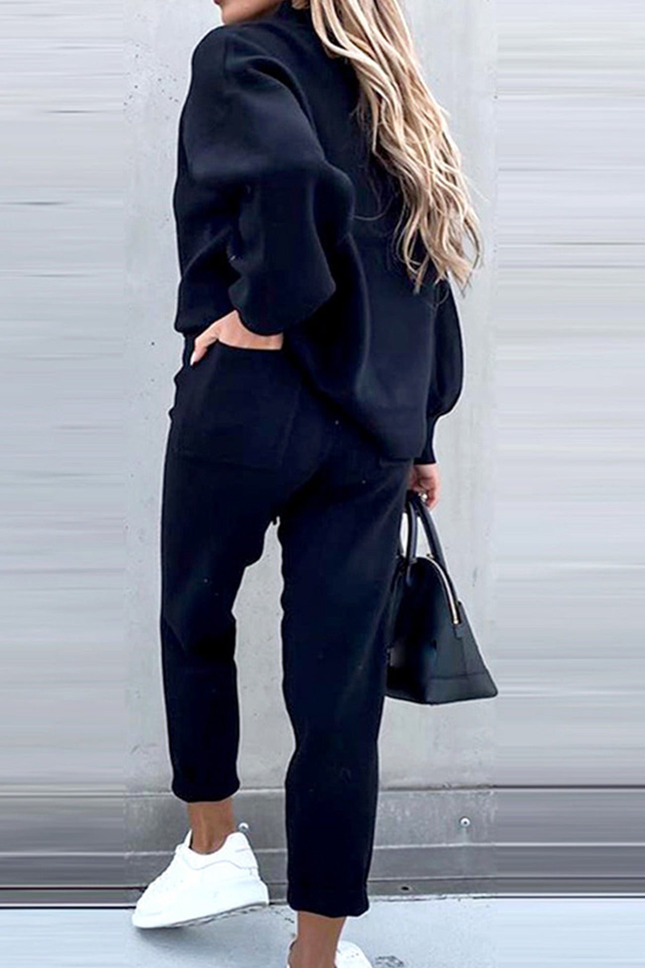 Astrid | Long sweatshirt pants suits with stand-up collar and puff sleeves