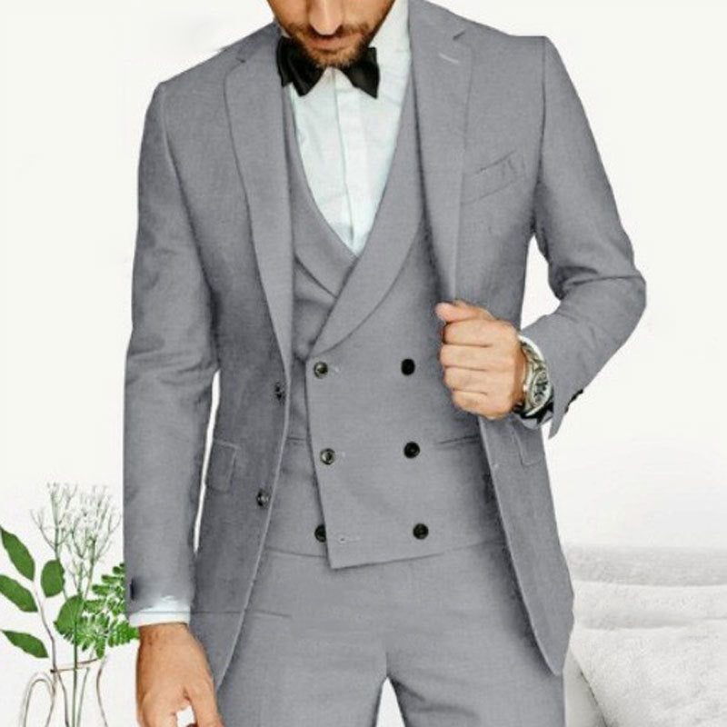Men’s 3-Piece Suit Set With Single-Breasted Blazer and Double-Breasted Vest