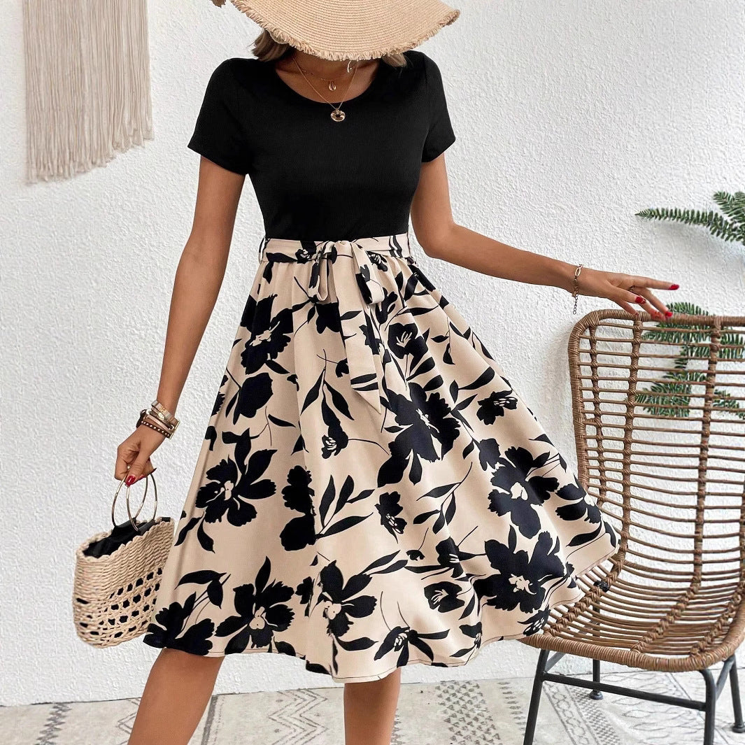 Laura® | Women'S A-Line Dress With Floral Skirt And Waist Belt