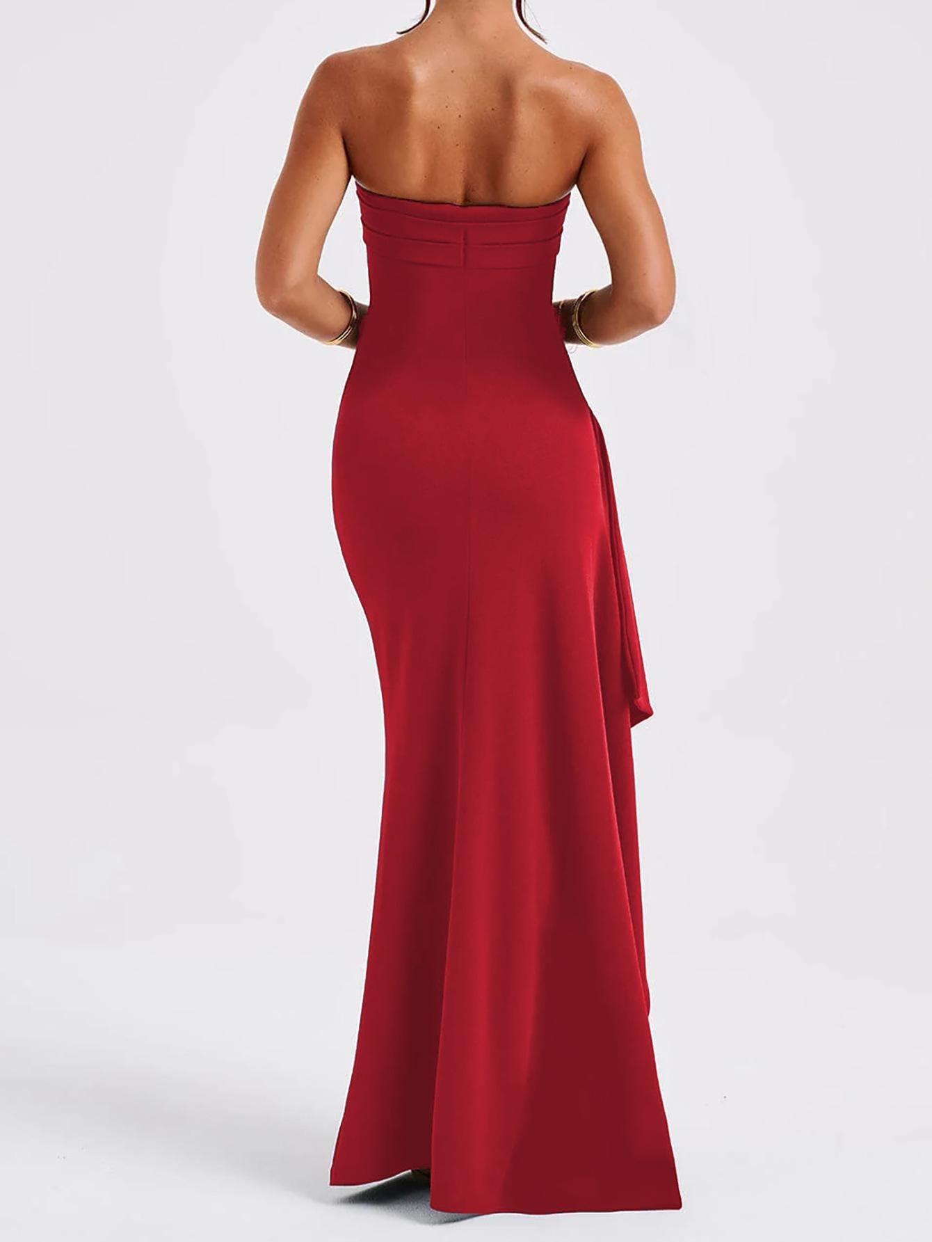 Long Bodycon High Slit Strapless Evening Dress