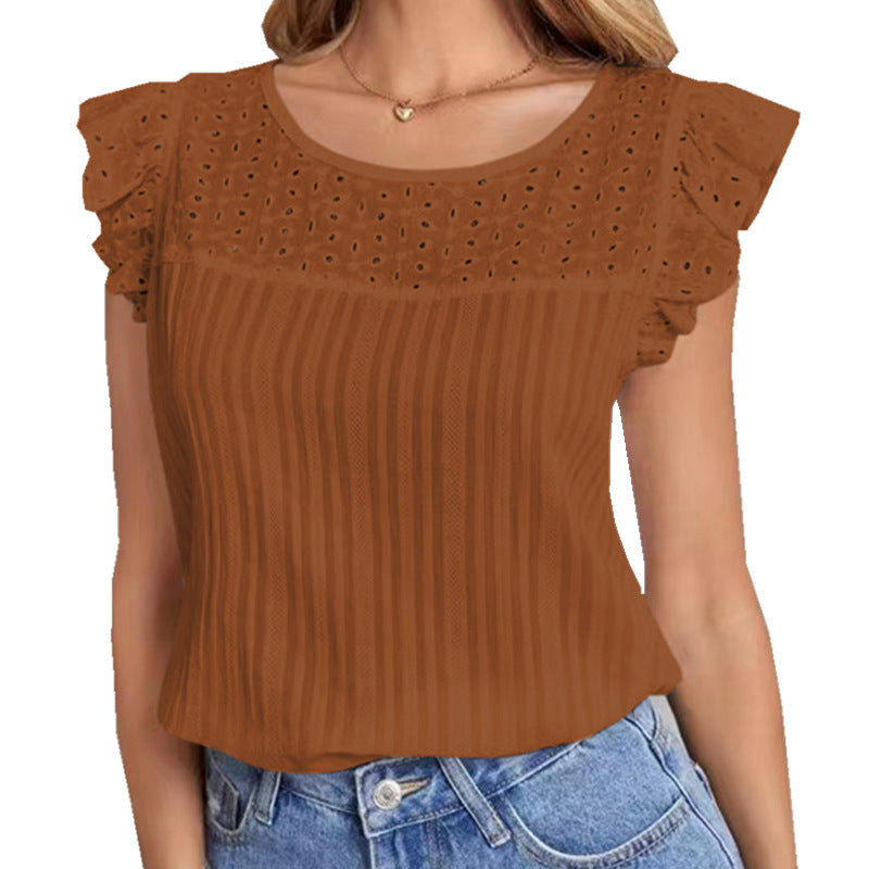 Nadia® | Women'S Blouse Top With Ruffle Details And Textured Surface