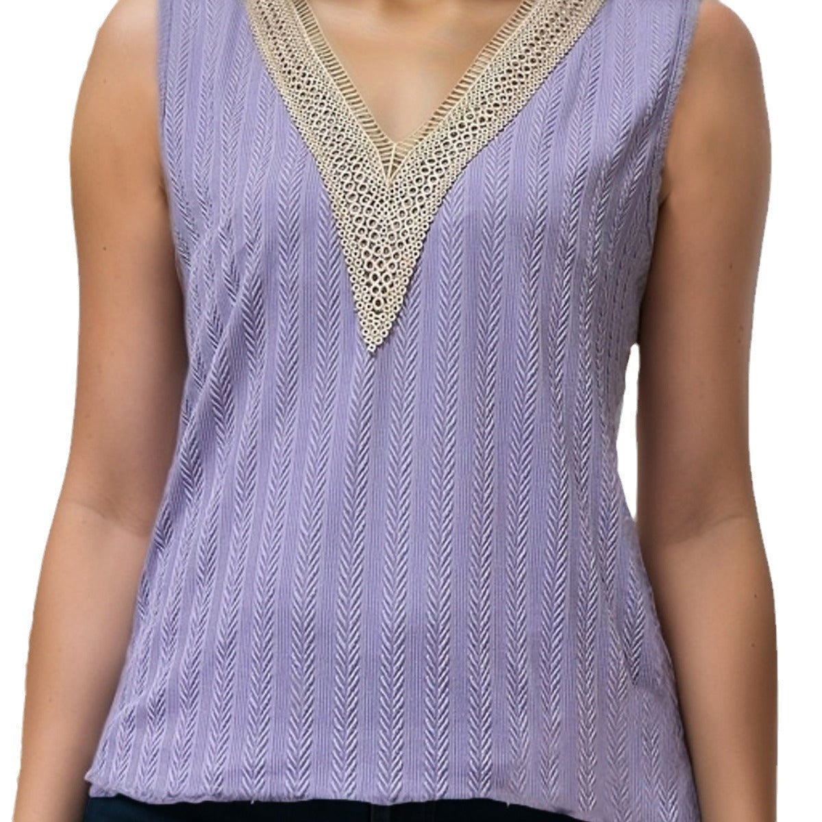 Sara® | Women'S Sleeveless Knitted Top With Elegant V-Neck And Decorative Crochet Pattern