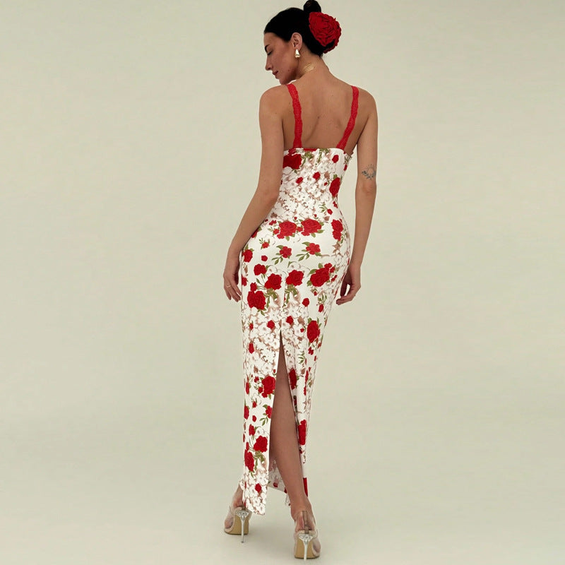 Paneled lace slip dress