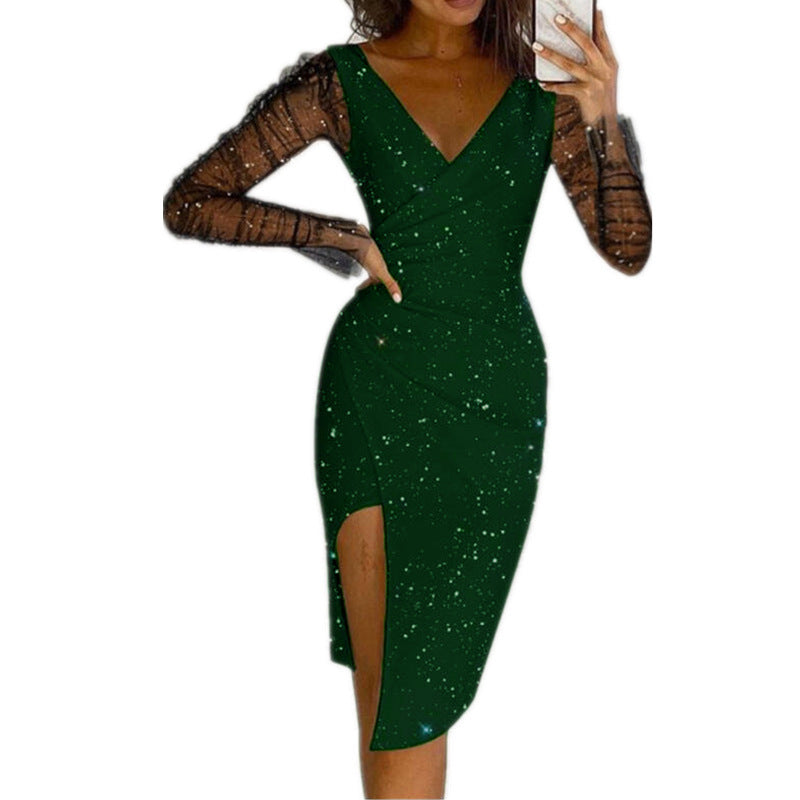 Ofelia® | Women'S Evening Dress With Transparent Sleeves And Glittering Star Motif