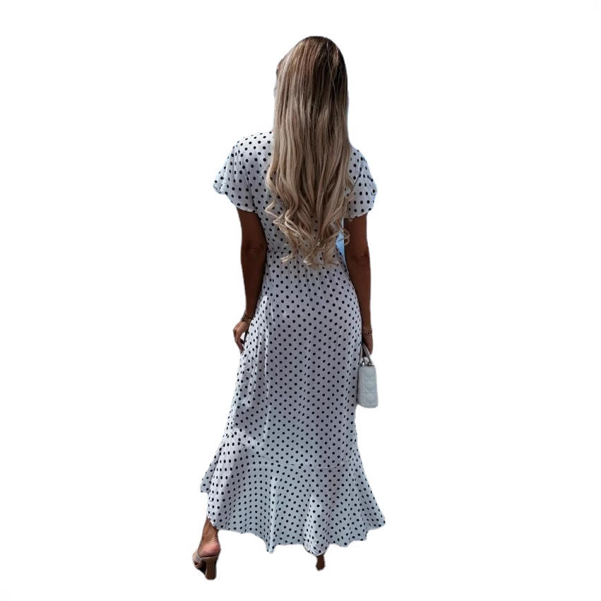Yolanda® | Women'S Asymmetrical Maxi Dress With Dots And Low Waist