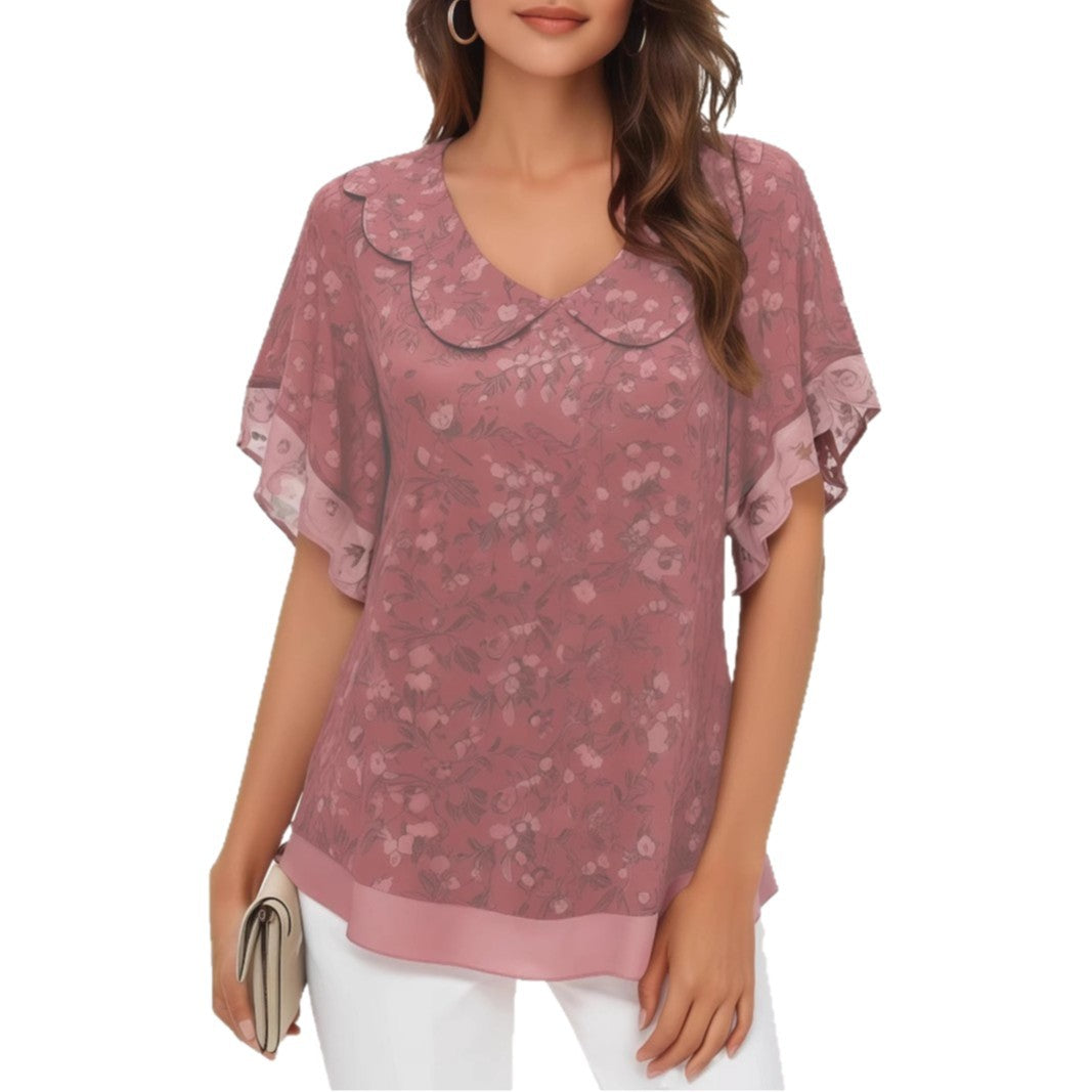 Mónica® | Women'S Blouse Top With Floral Design And Elegant Ruffle