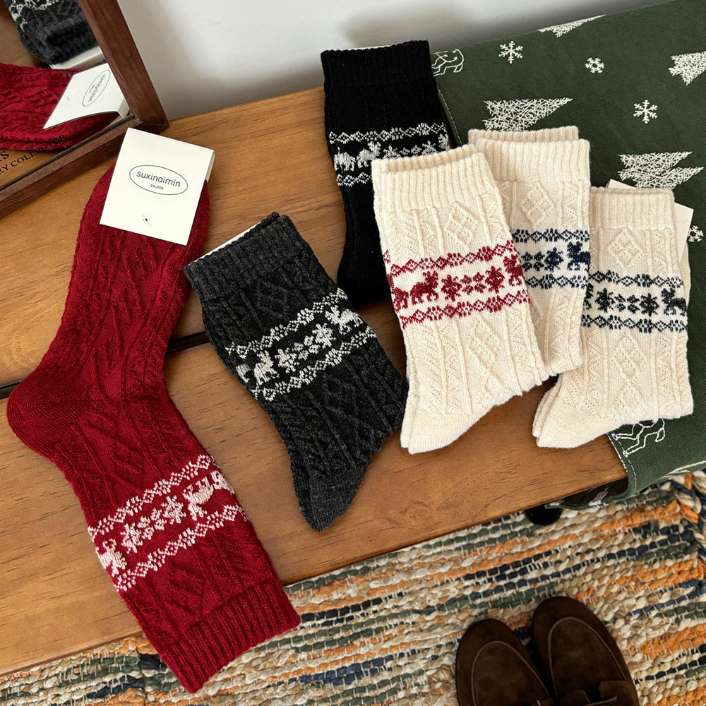 Wool Retro Elk Warm Slouchy Crew Socks