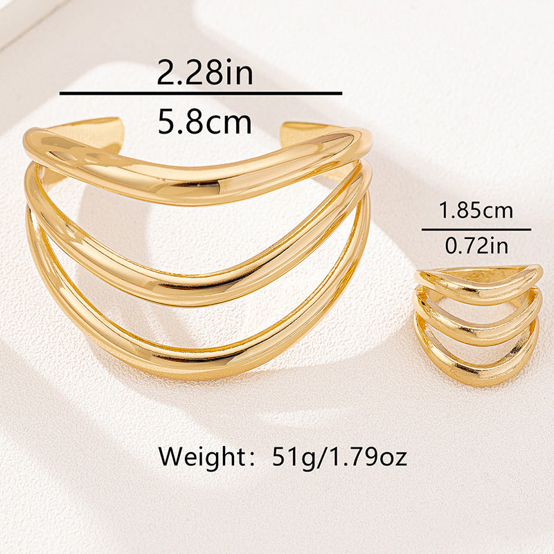 Two Piece Multi Layer Wave Metal Bracelet
