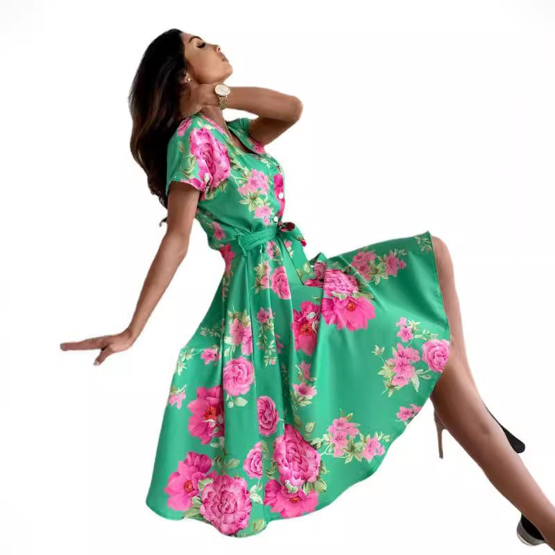 Petra® | Women'S Floral Print Midi Dress With Tie Belt