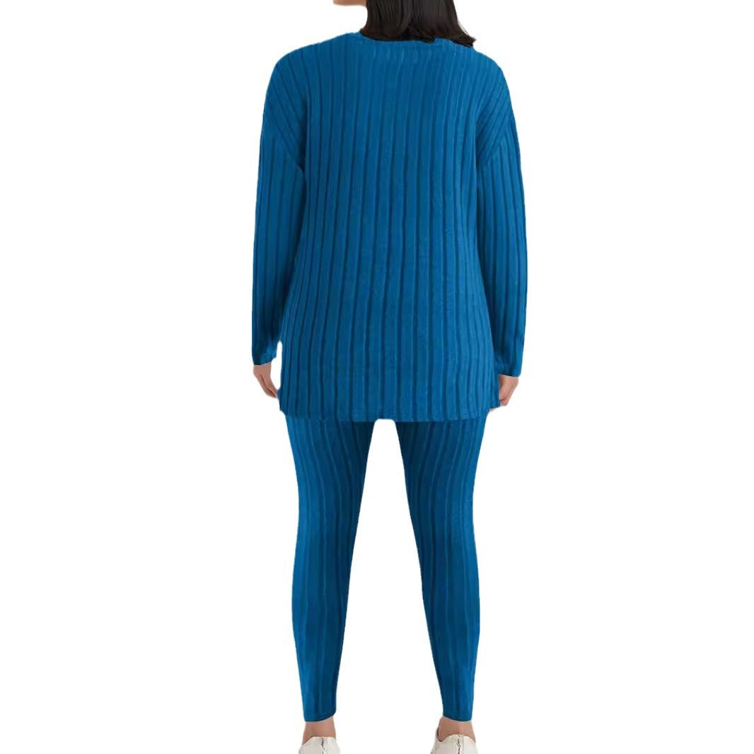 Yadira® | Women'S Comfortable Ribbed Knit Lounge Set With Wide Cut And Long Sleeves