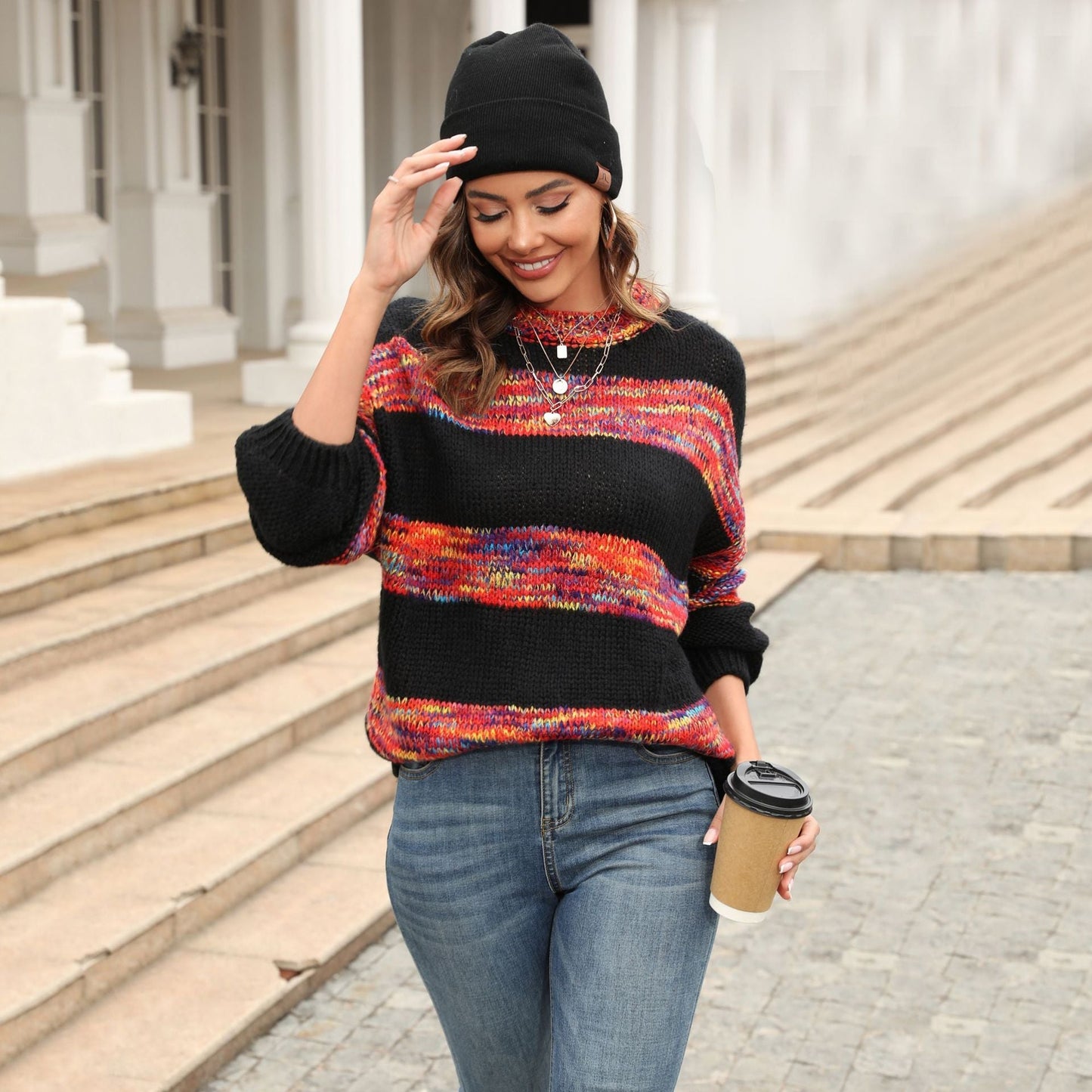 Olga | Casual knitted sweater with a striped pattern
