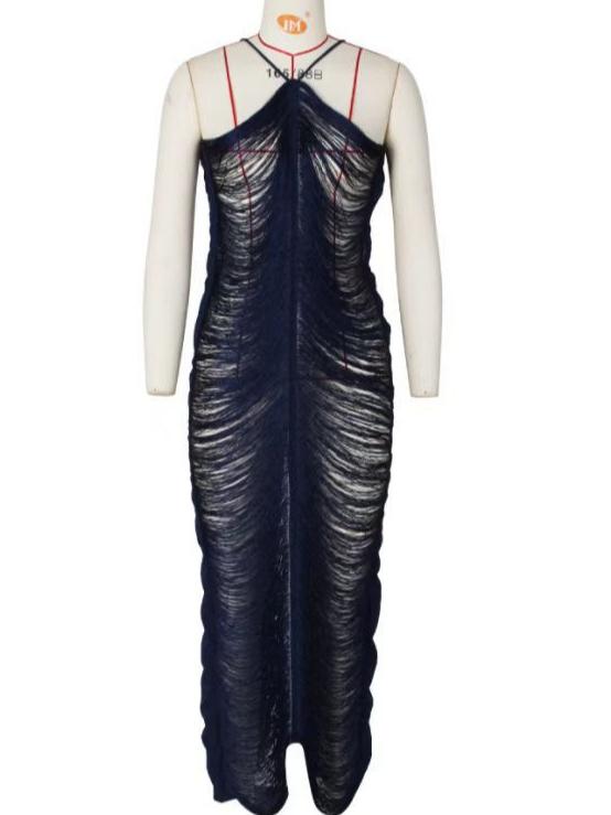 Tassel Back Slit Halter Neck Dress