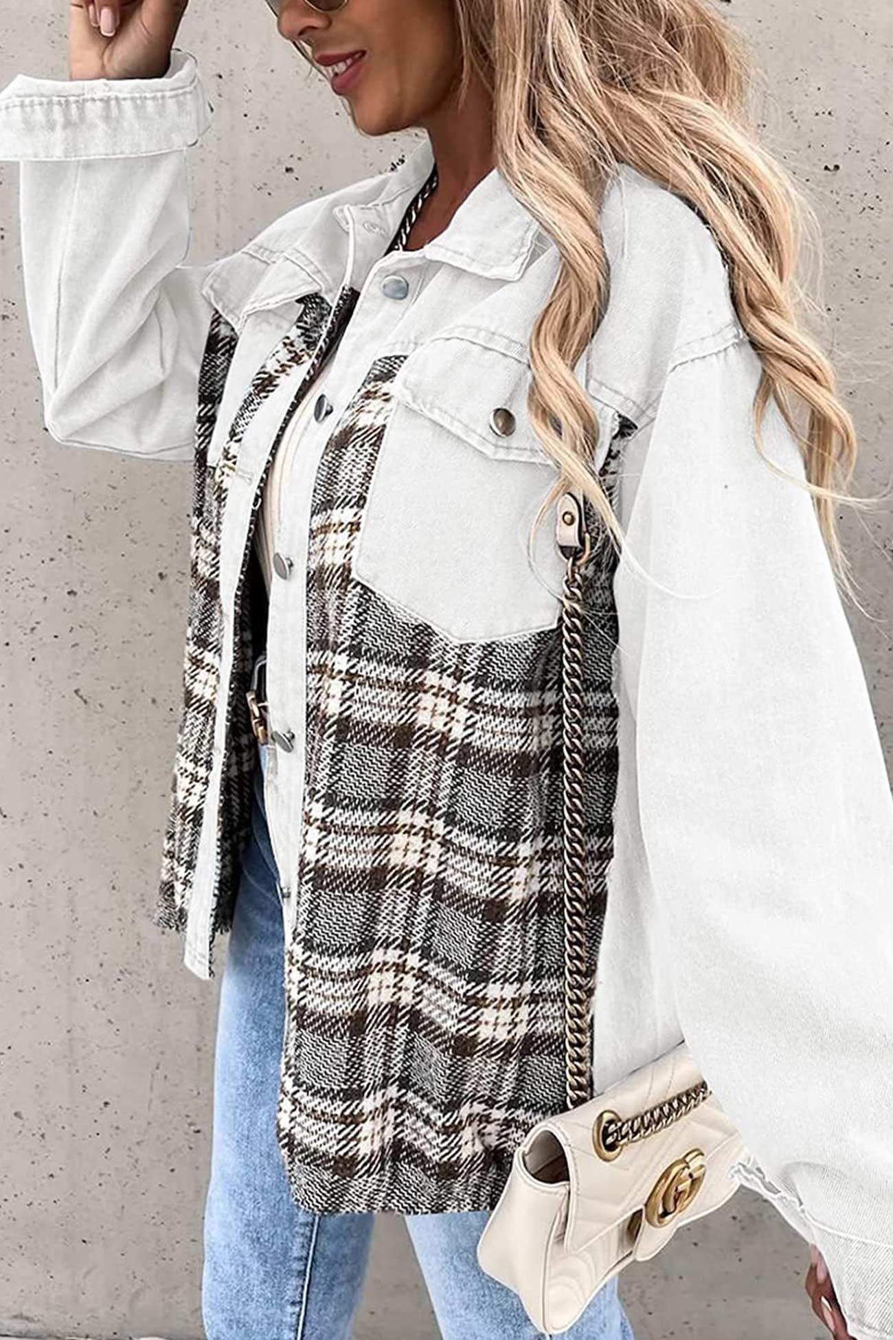 Ilona | Checked patchwork denim jacket