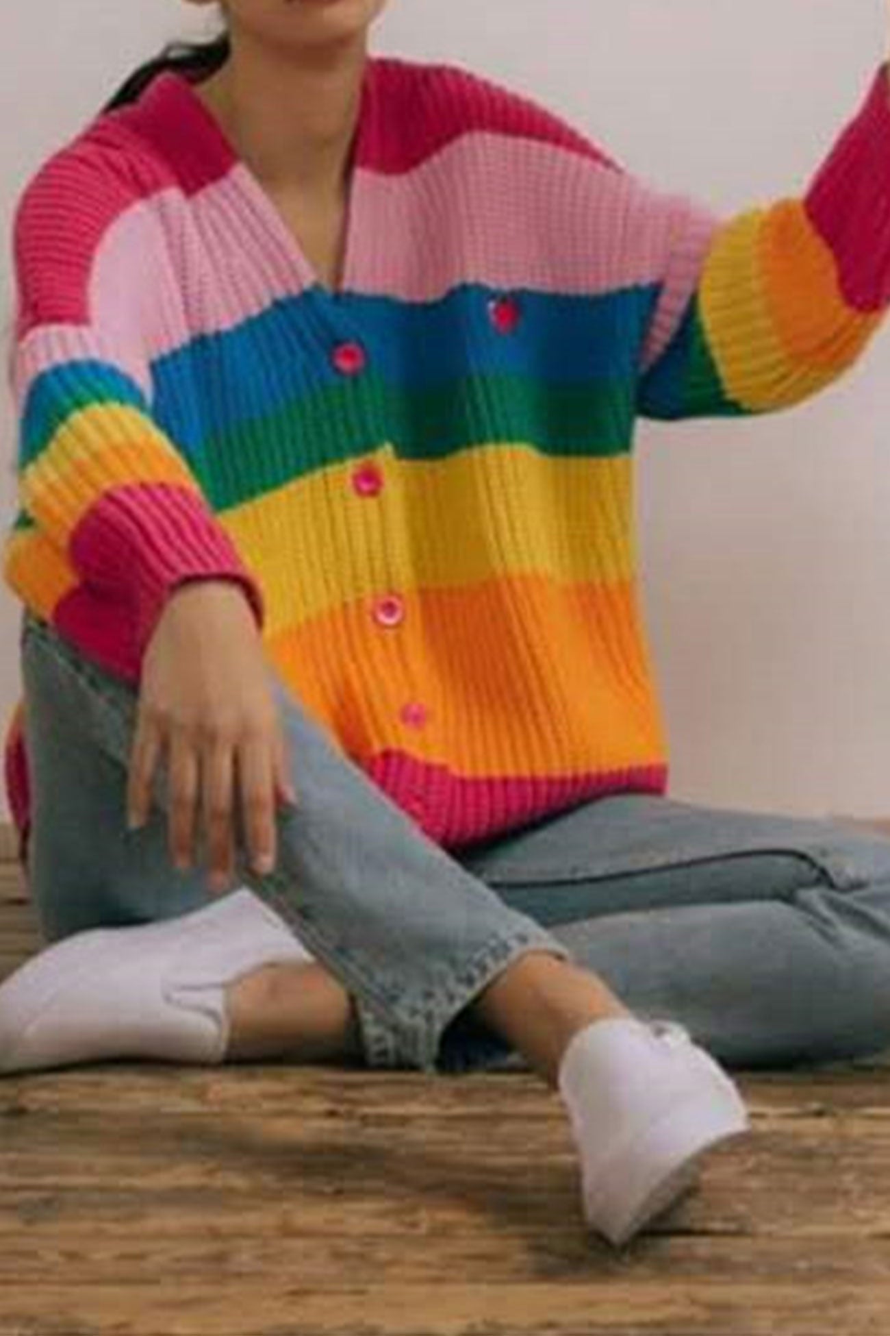 Bruna | Rainbow contrast knit cardigan