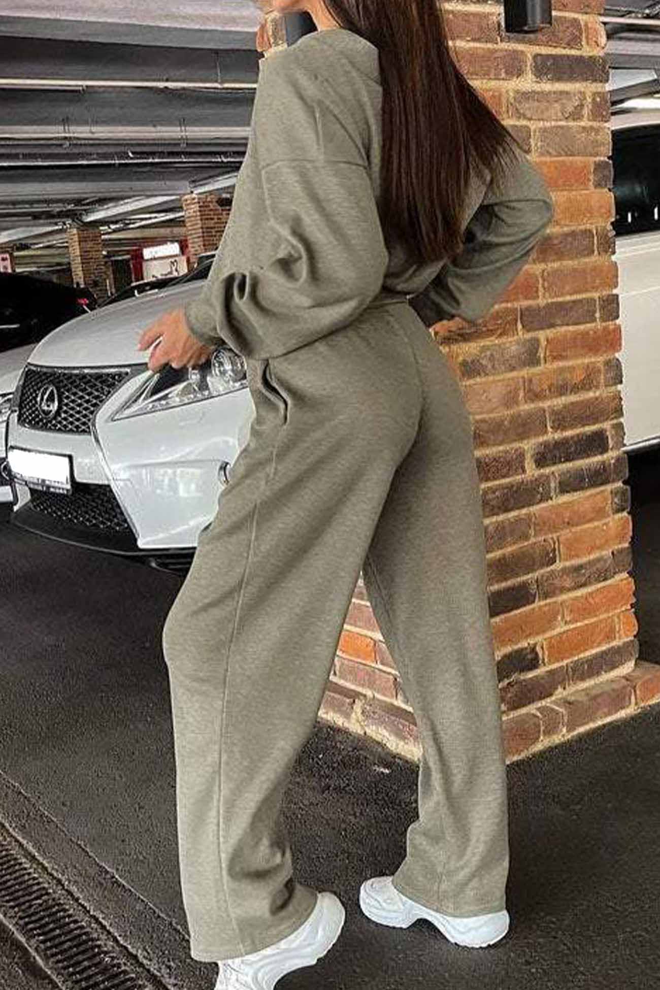 Alicia | Solid color cardigan set with long pants and buttons