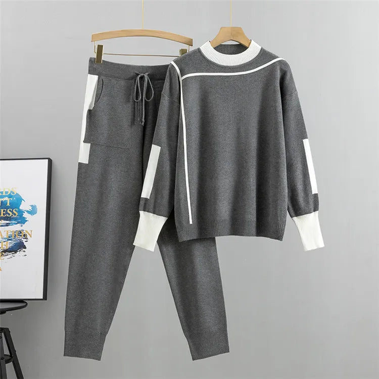 Lara | Chic knitted patchwork sweater and pants set for women