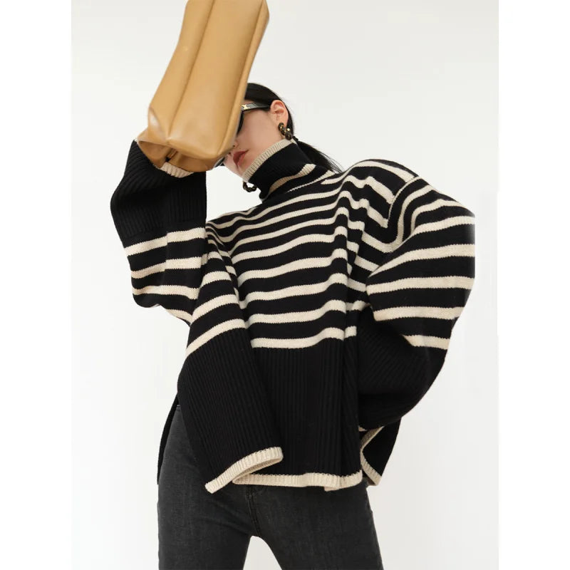 Janet® | Striped turtleneck sweater for women