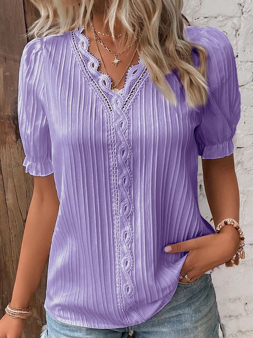 Lia® | Blouse Lace Blouse With Puff Sleeves