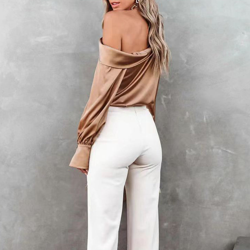 Dayana® | Beige One-Shoulder Satin Blouse