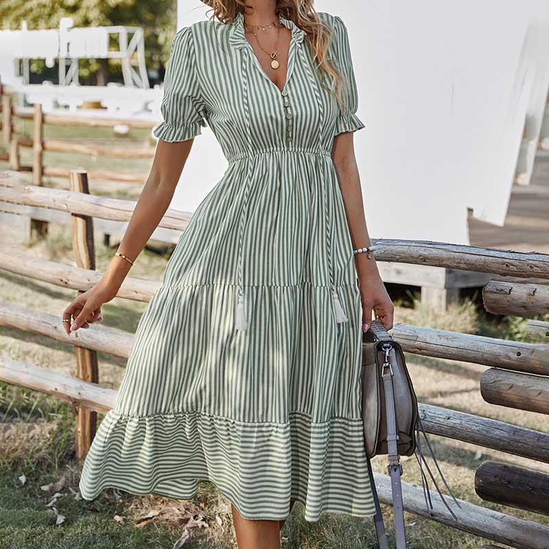 Agata® | Elegant Loose-Fitting Striped Midi Dress