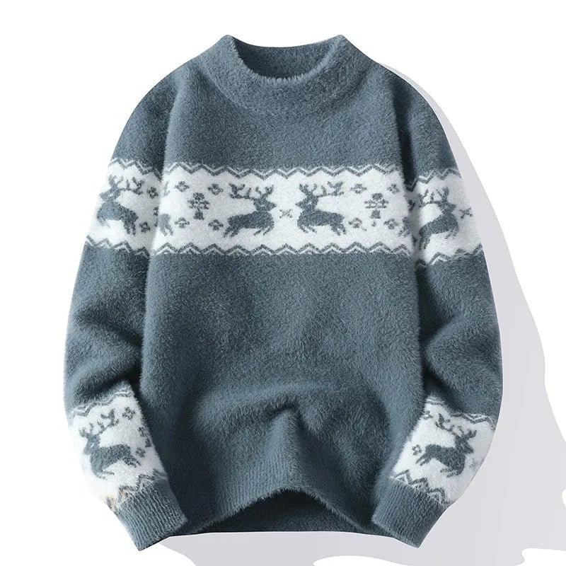 Julieta® | Warm knitted sweater with a Christmas deer print for men