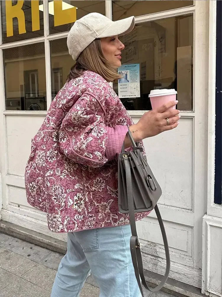 Sonia | Thick quilted jacket for women with flora print