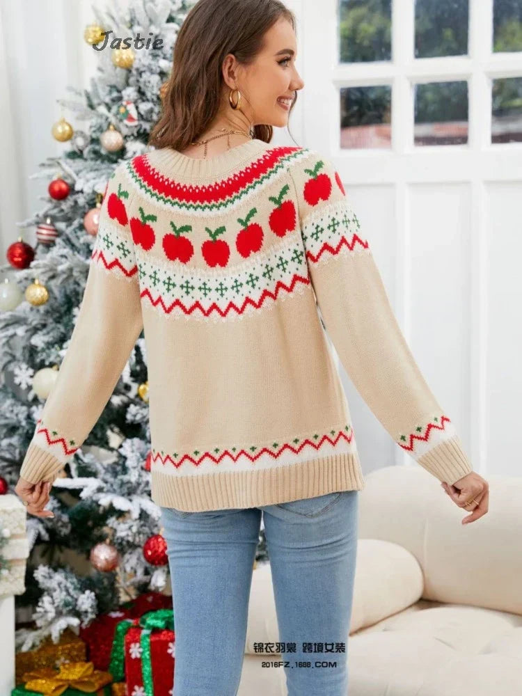Aurora | Geometric women's sweater with apple pattern