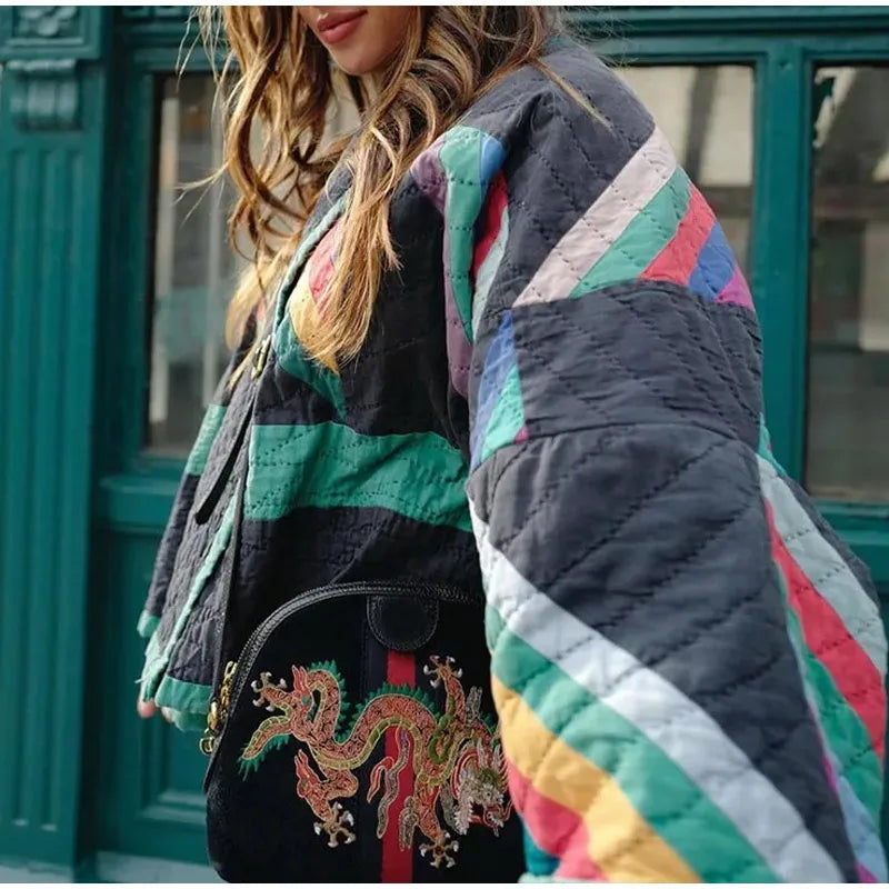 Perla® | Padded Kimono Jacket With Rainbow Stripes