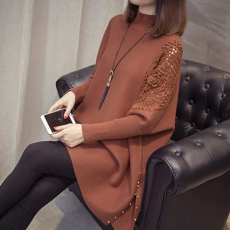 Rita | Women's Wrap Beading Embroidery Half Neck Loose Pullover Sweater