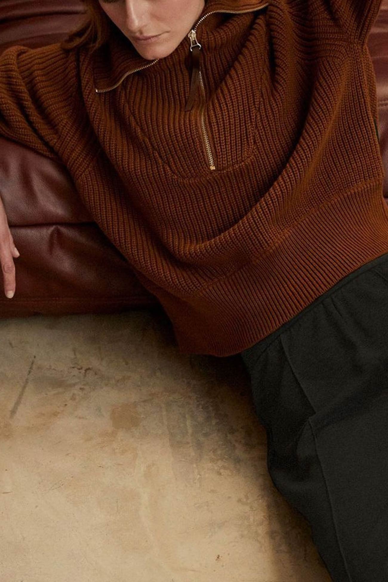 Marina | Solid lapel zip sweater