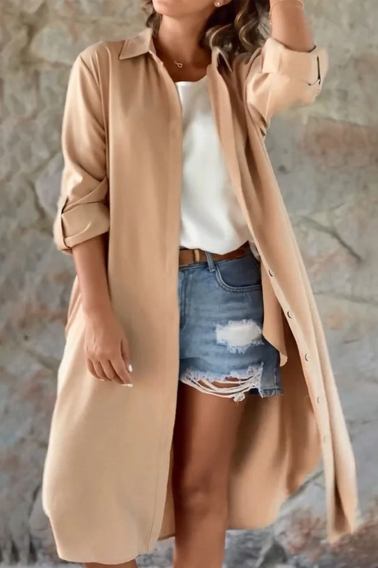 Pink | Solid color single breasted trench coat