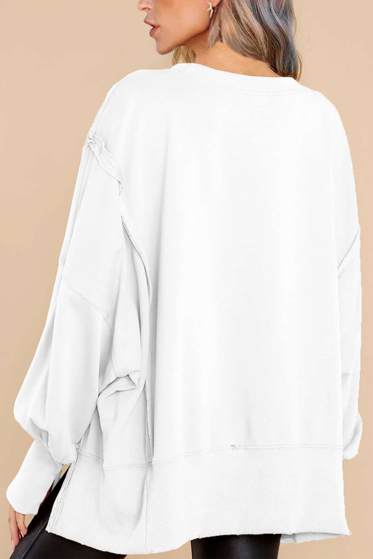 Greta | Solid long sleeve slit crew neck sweatshirt
