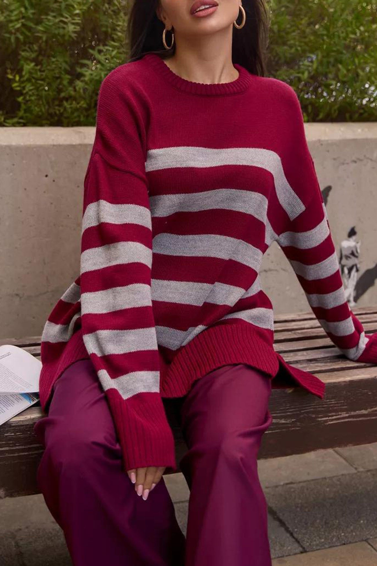 Josefina | Striped slit sweater with a crew neck