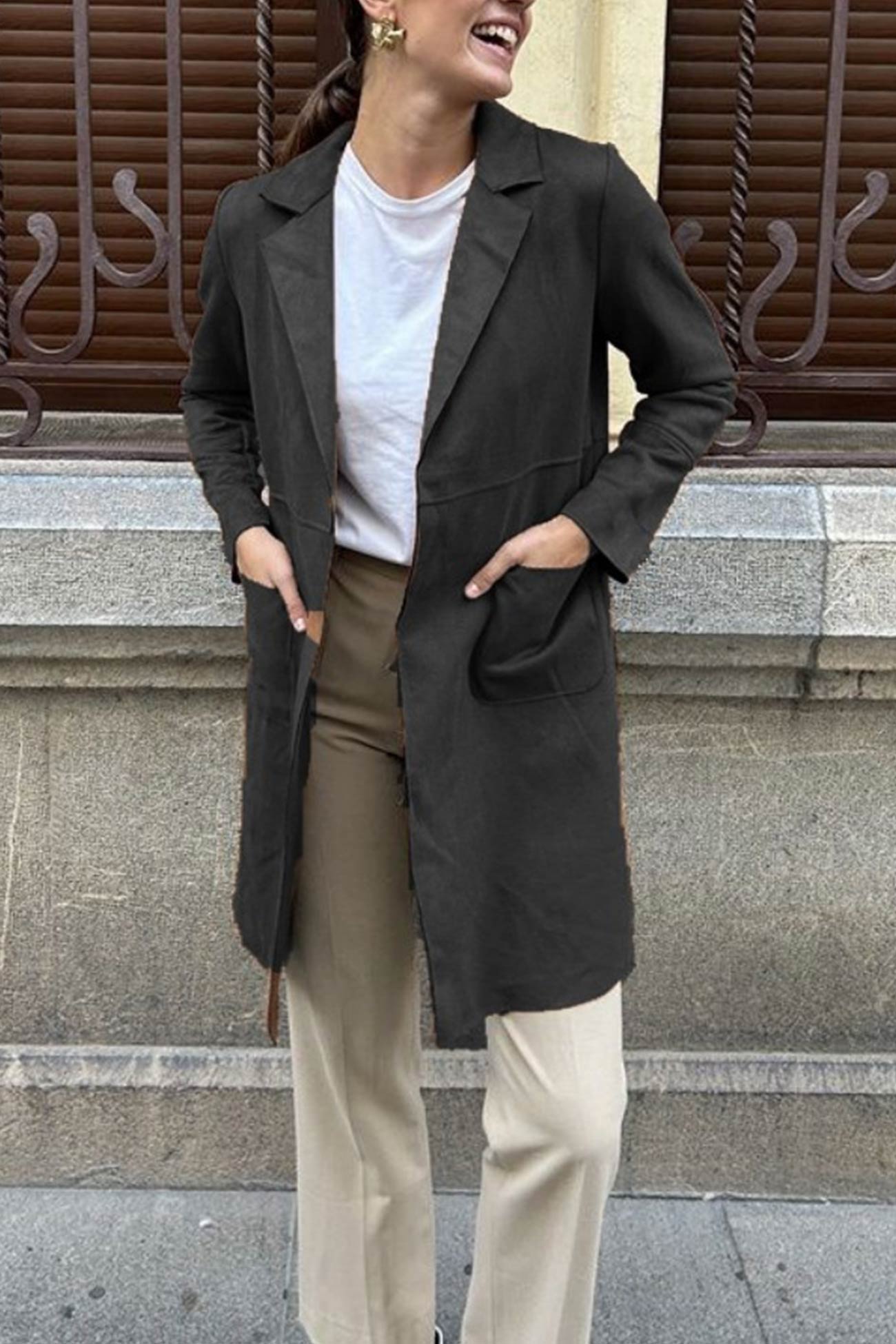 Stefanie | Solid color suede mid-length blazer