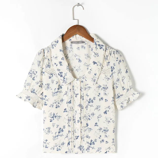 Justina® | Blouse With Floral Pattern And Lace Hem