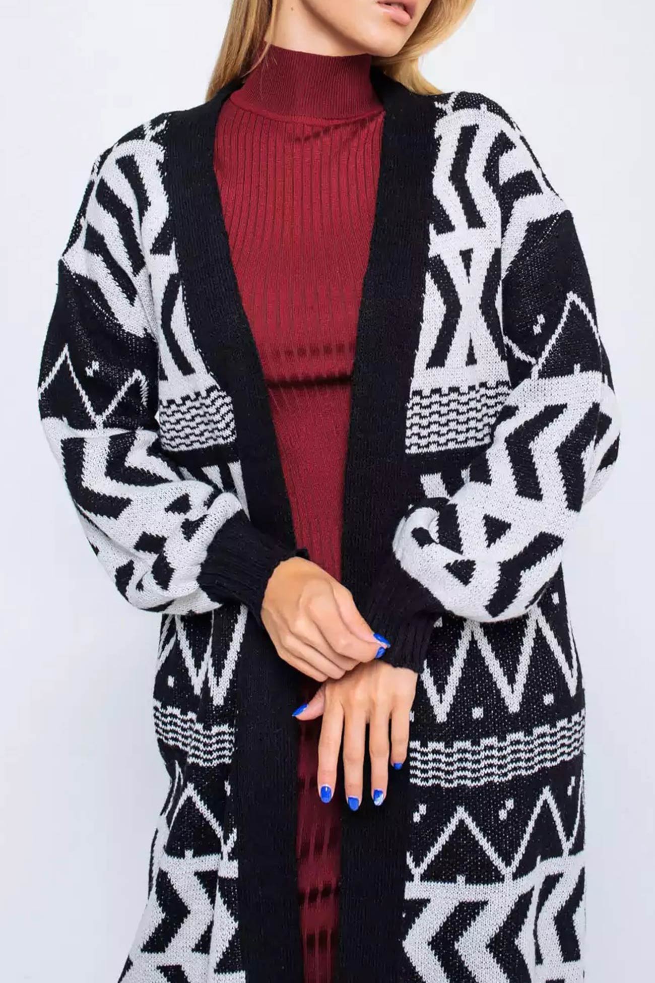 Daniela | Long vintage jacquard patchwork cardigan