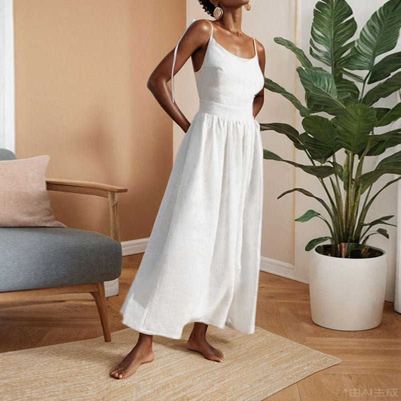 Maria | Women’s Midi Dress V Neck Open Back Slit