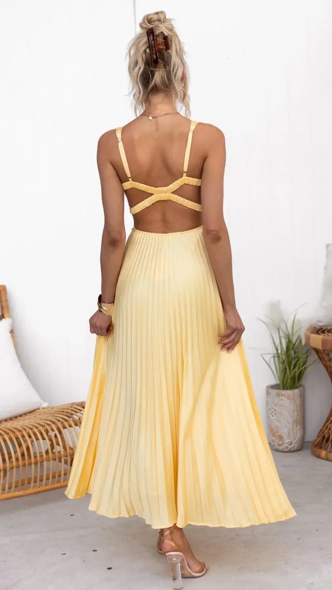 Bianca | Women’s V-Neck Pleated Maxi Dress