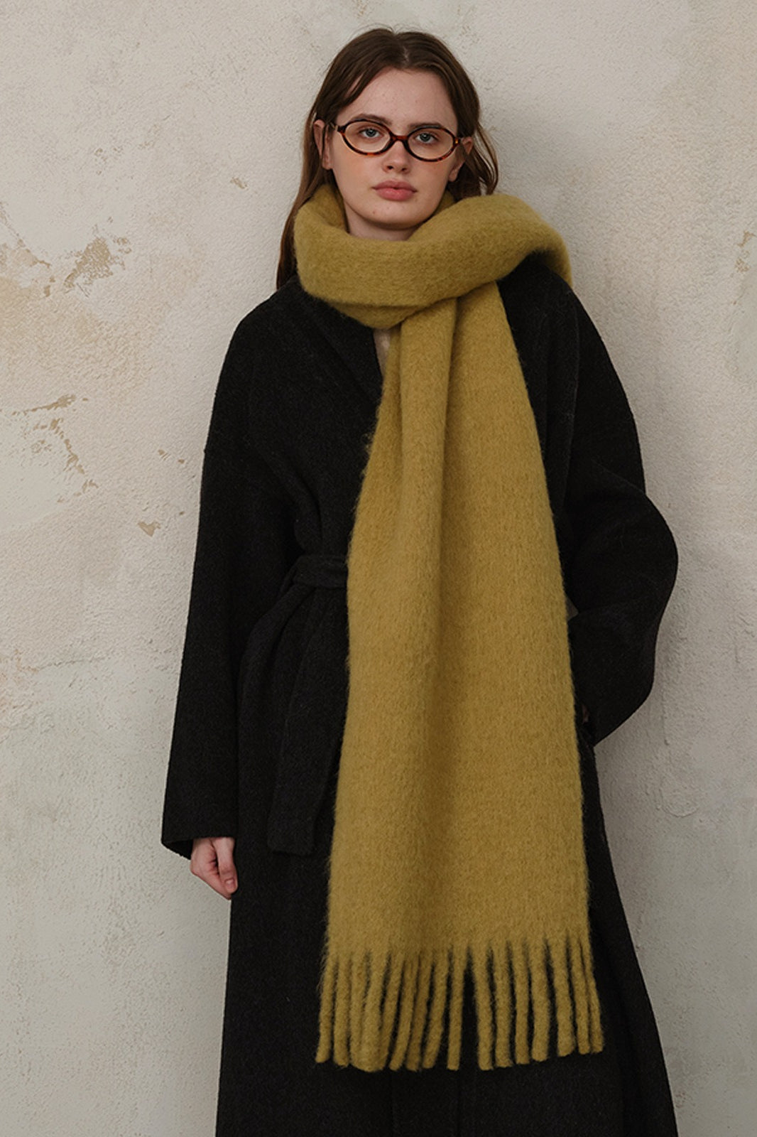 Wool Blend Fringed Scarf